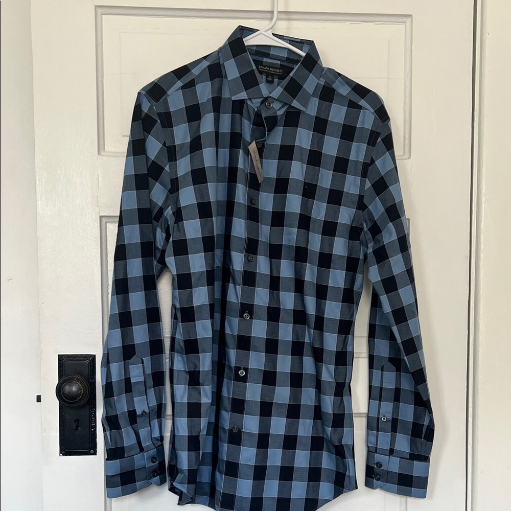 Banana Republic Navy and Light Blue Plaid Shirt